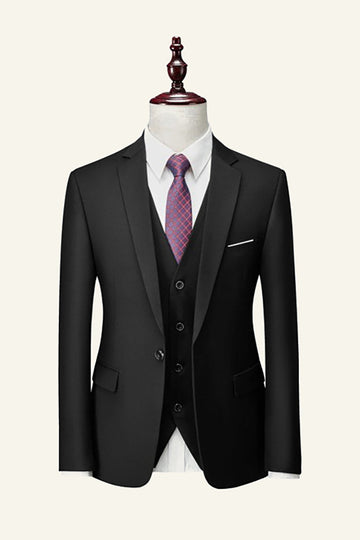 Black Notched Lapel 3 pièces mariage hommes costumes